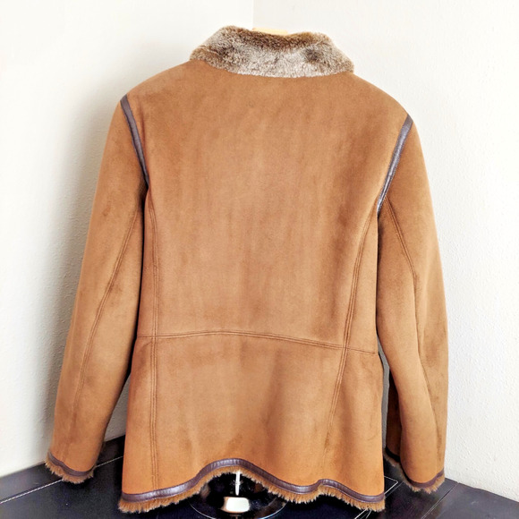 IZZI Women Coat Faux Fur Brown M Full Zip Hip Length Embroidered Boho 90s VTG - Picture 2 of 16